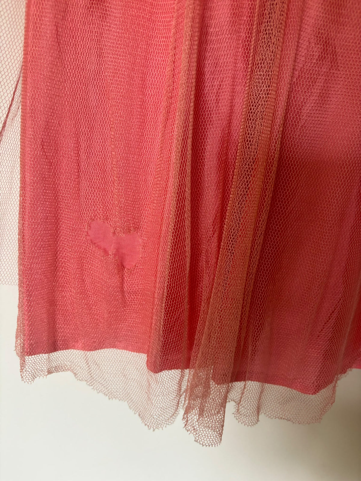 1950s Handmade Coral Tulle Silk Satin Dress