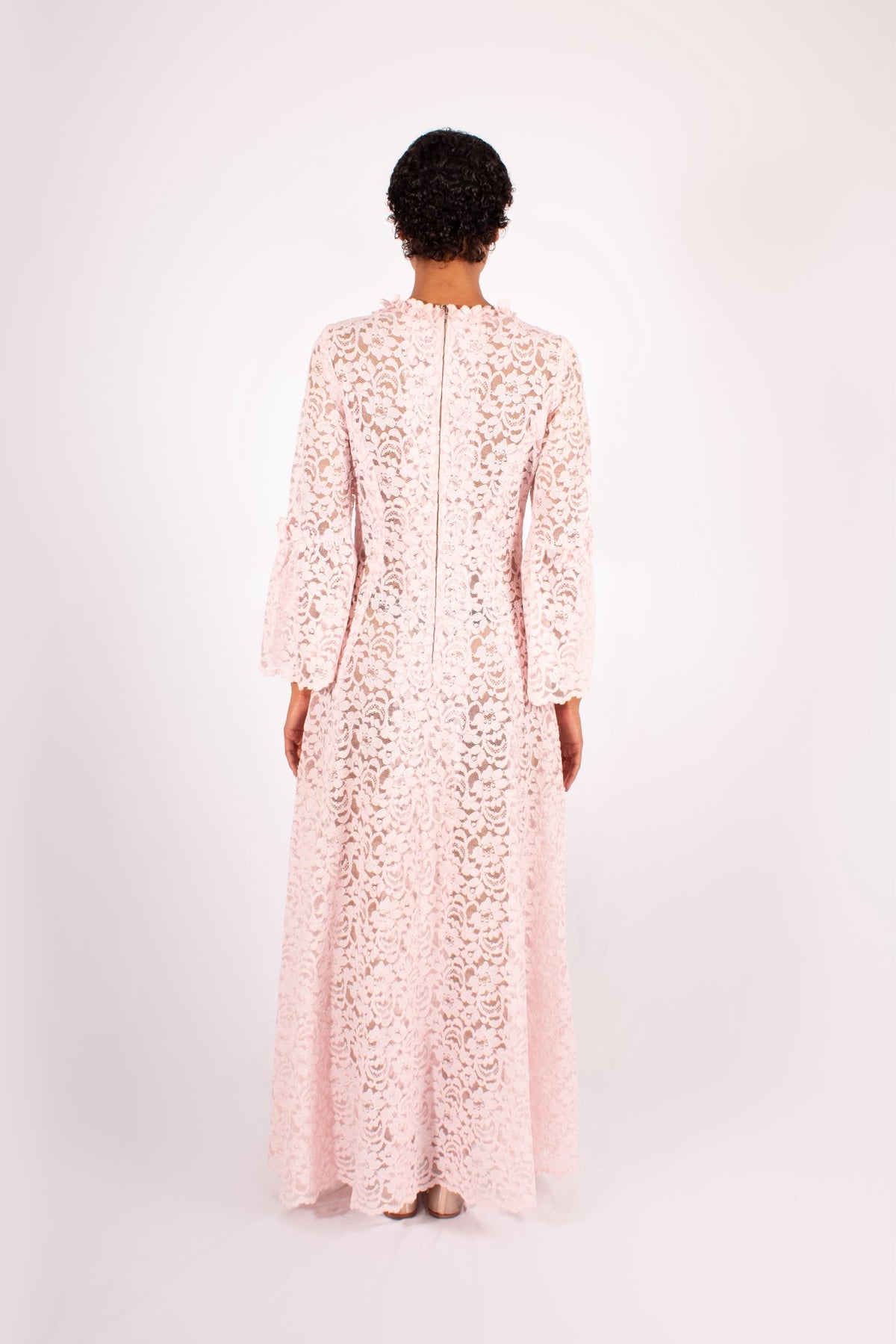 1970s Blush Pink Lace Maxi Dress