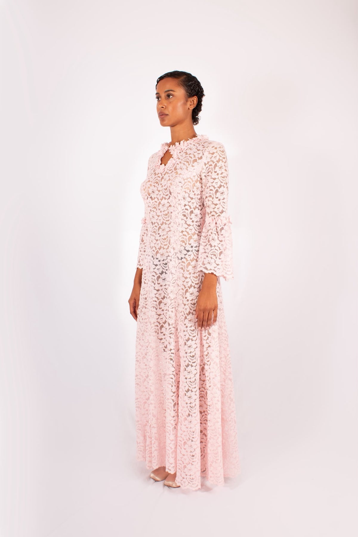1970s Blush Pink Lace Maxi Dress