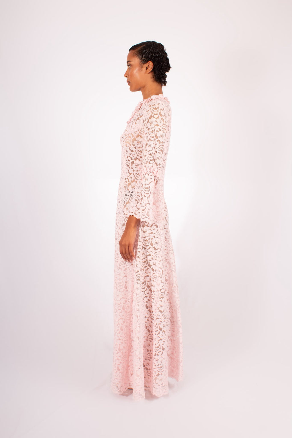 1970s Blush Pink Lace Maxi Dress