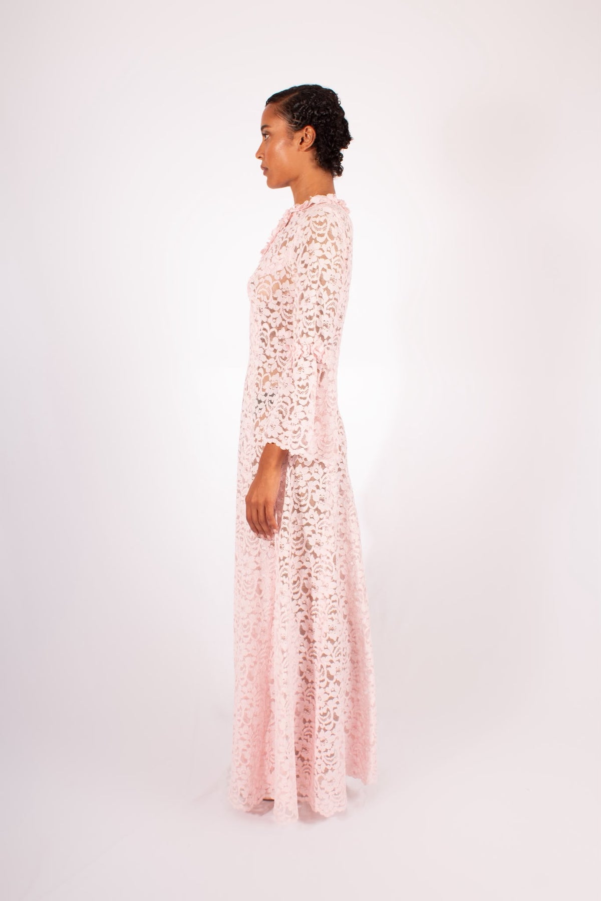 1970s Blush Pink Lace Maxi Dress