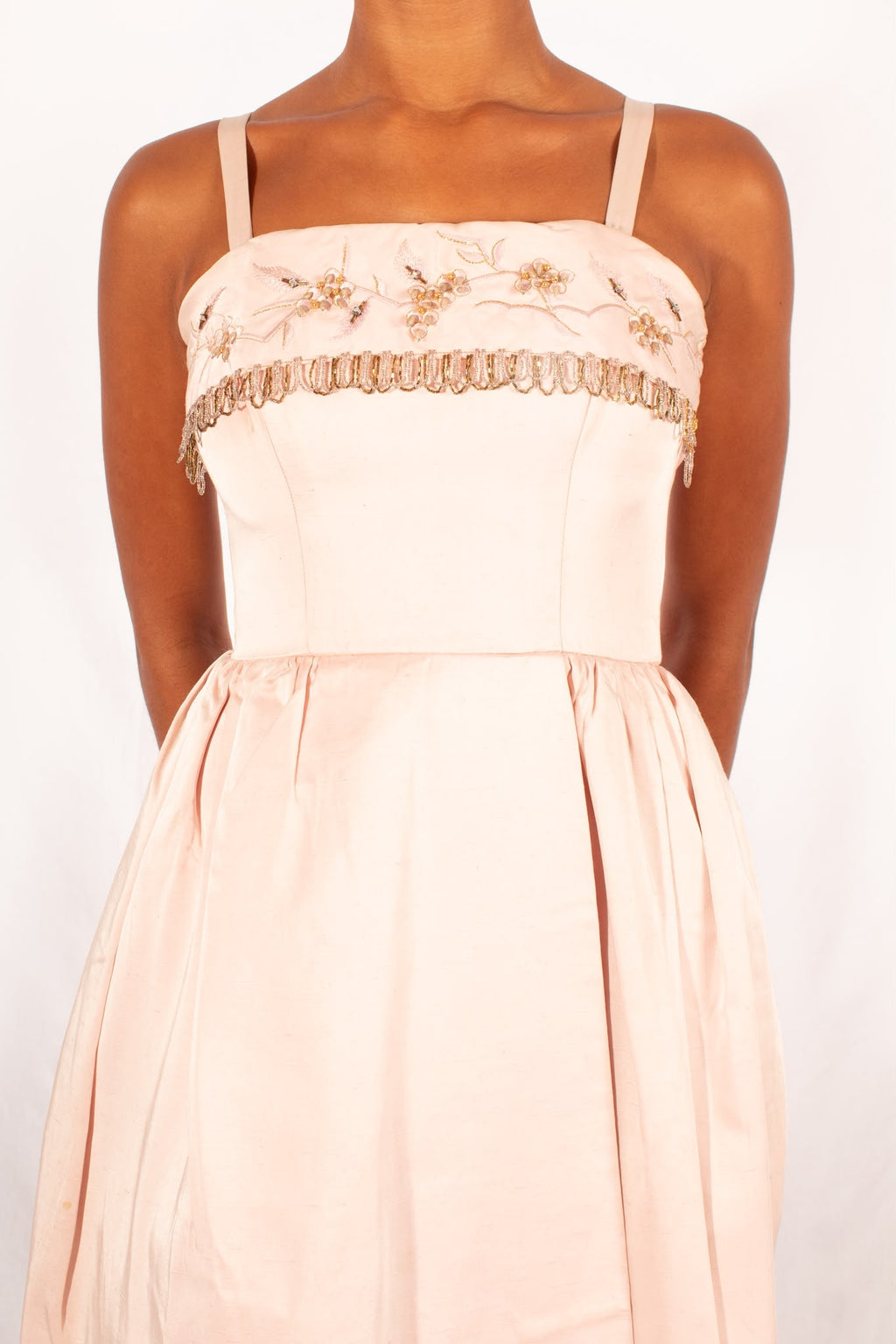 1950s Hand Beaded Silk Tulip Dress