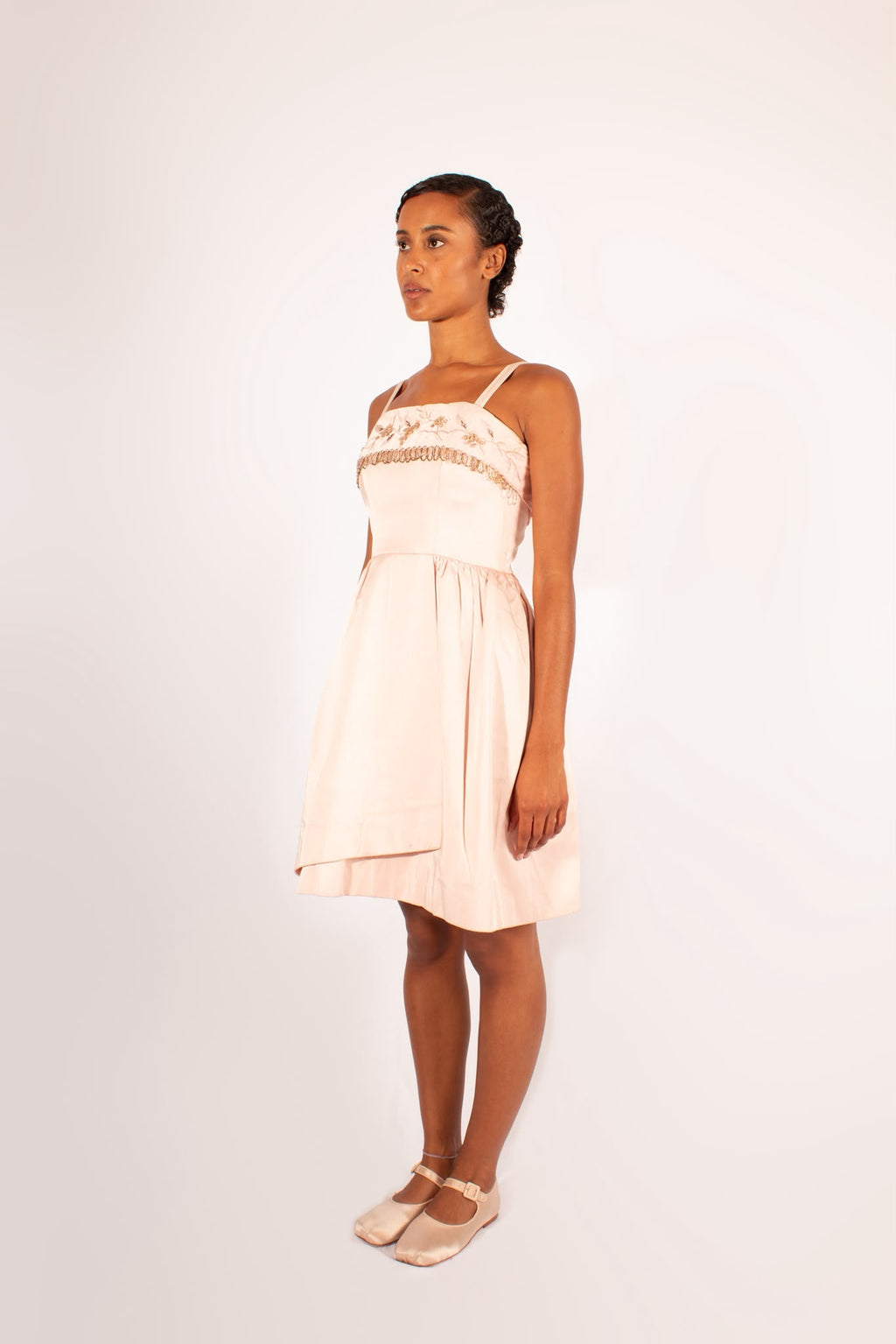 1950s Hand Beaded Silk Tulip Dress