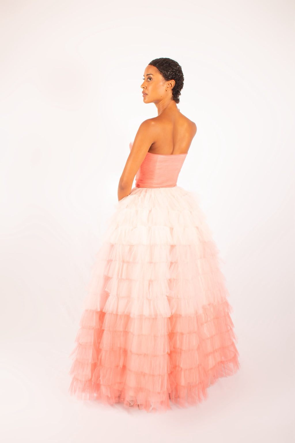 1950s Pink Gradient Tiered Tulle Gown