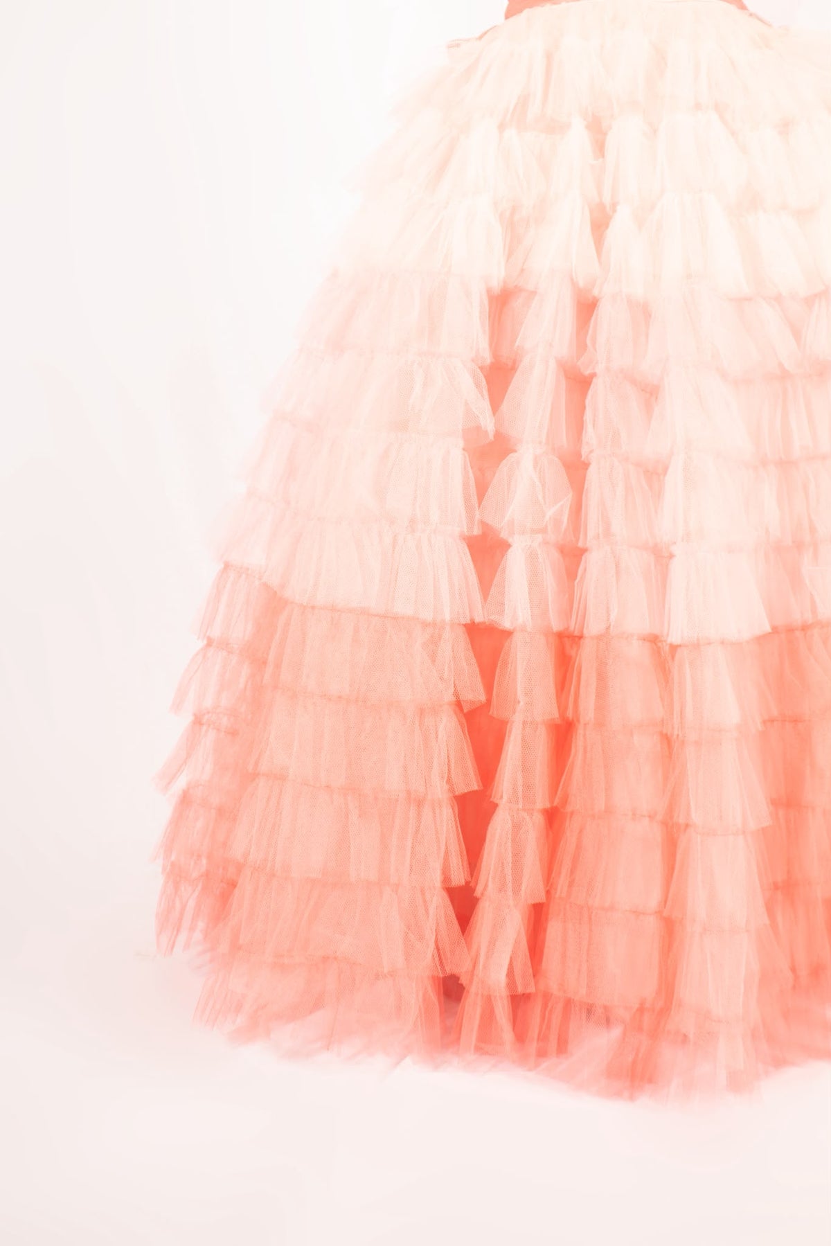 1950s Pink Gradient Tiered Tulle Gown