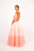 1950s Pink Gradient Tiered Tulle Gown
