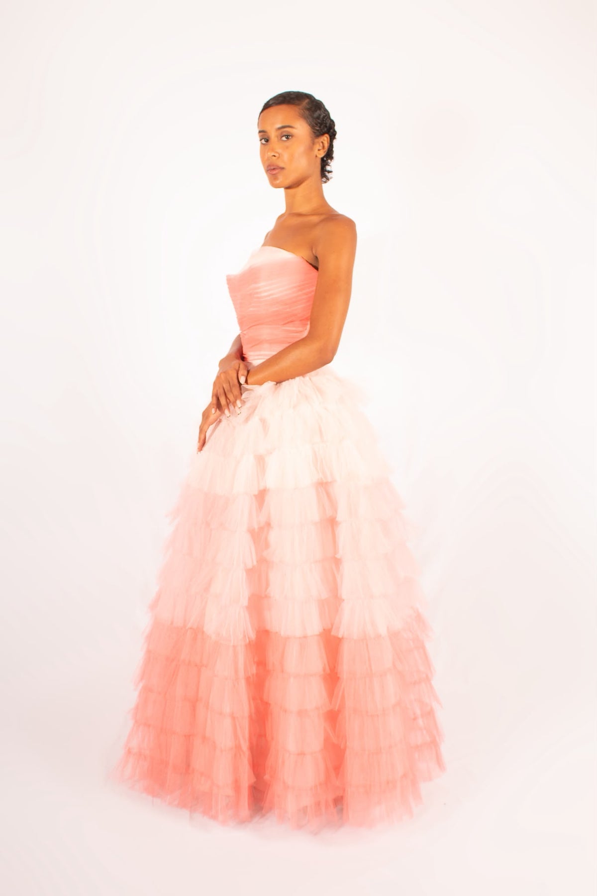 1950s Pink Gradient Tiered Tulle Gown