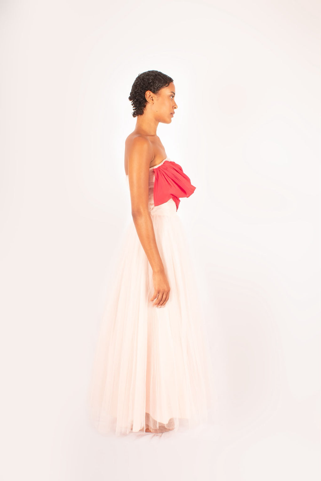 1950s Blush Tulle Gown With Taffeta Sash