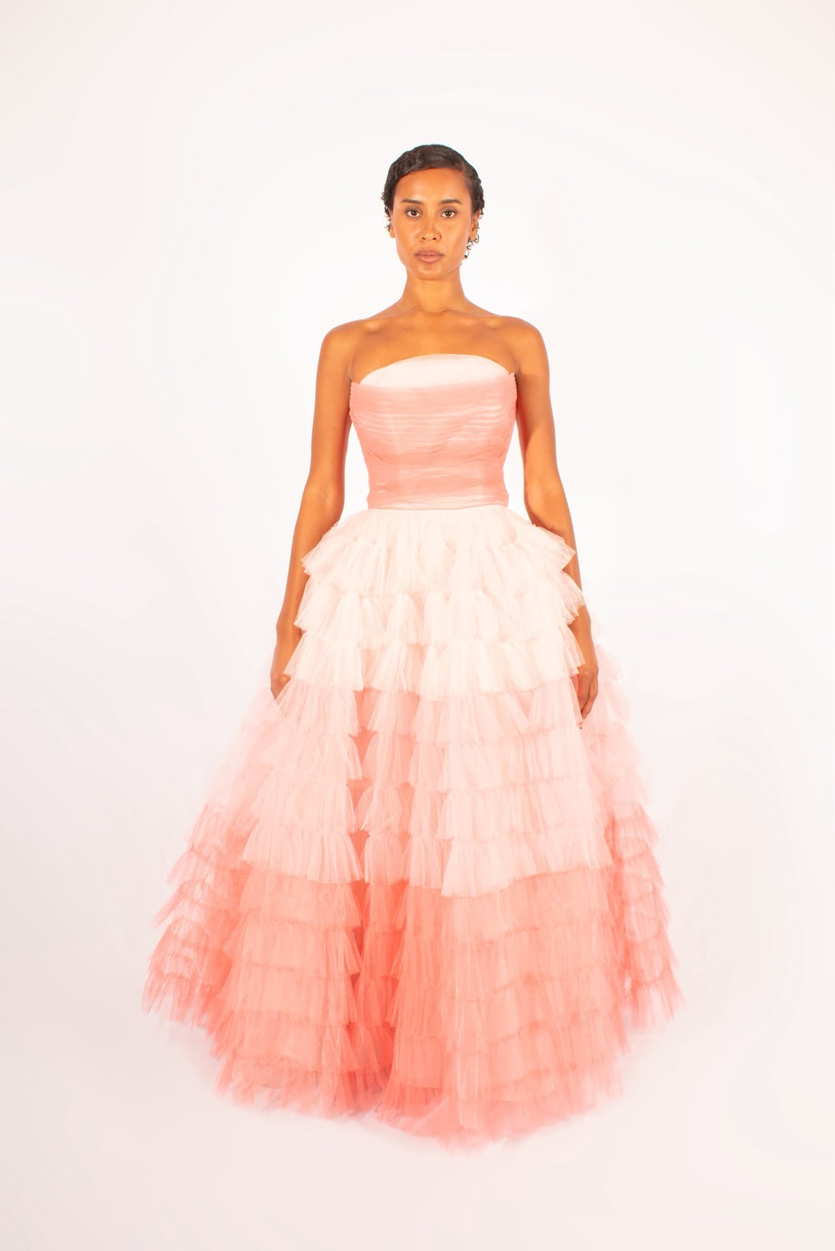 1950s Pink Gradient Tiered Tulle Gown