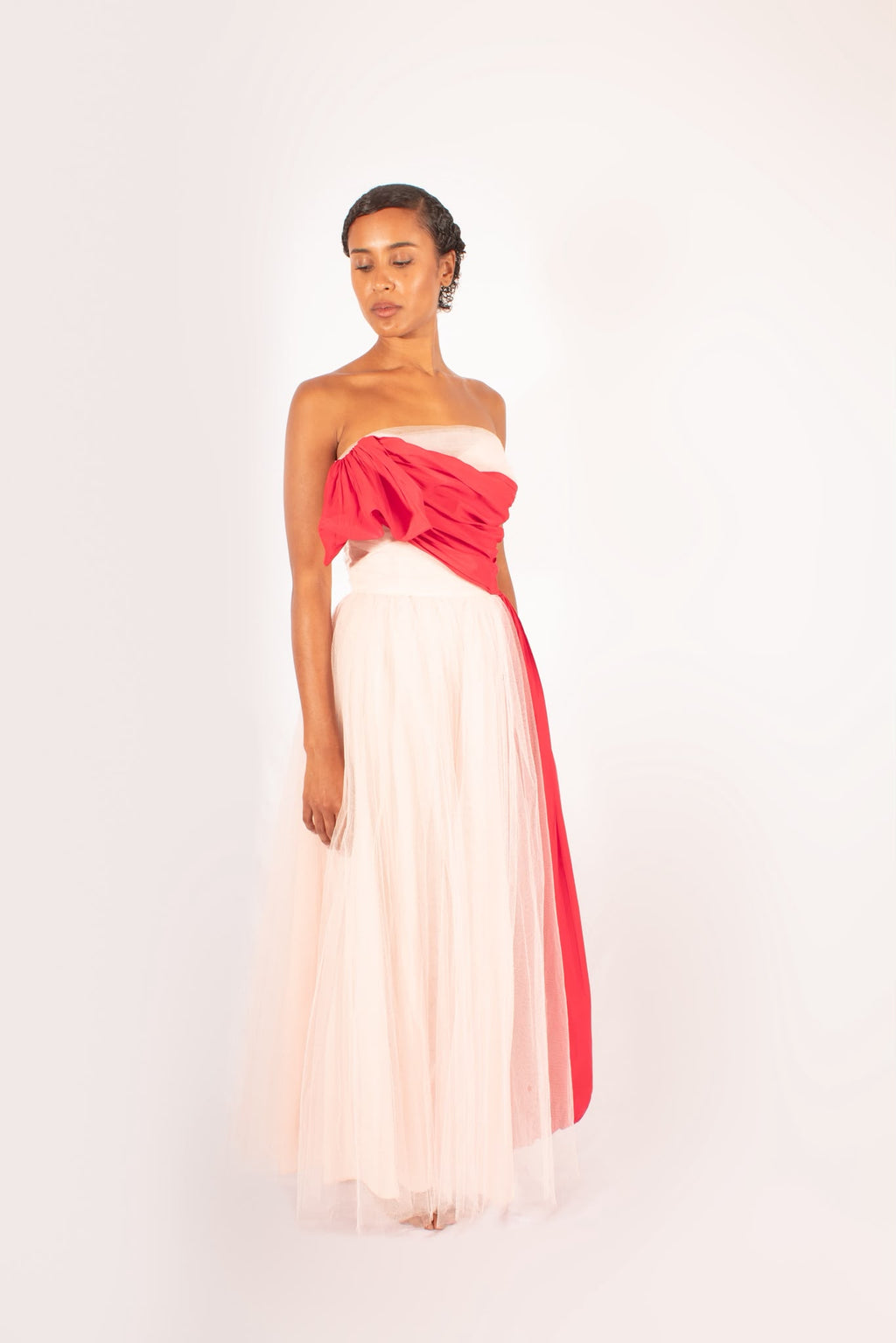 1950s Blush Tulle Gown With Taffeta Sash