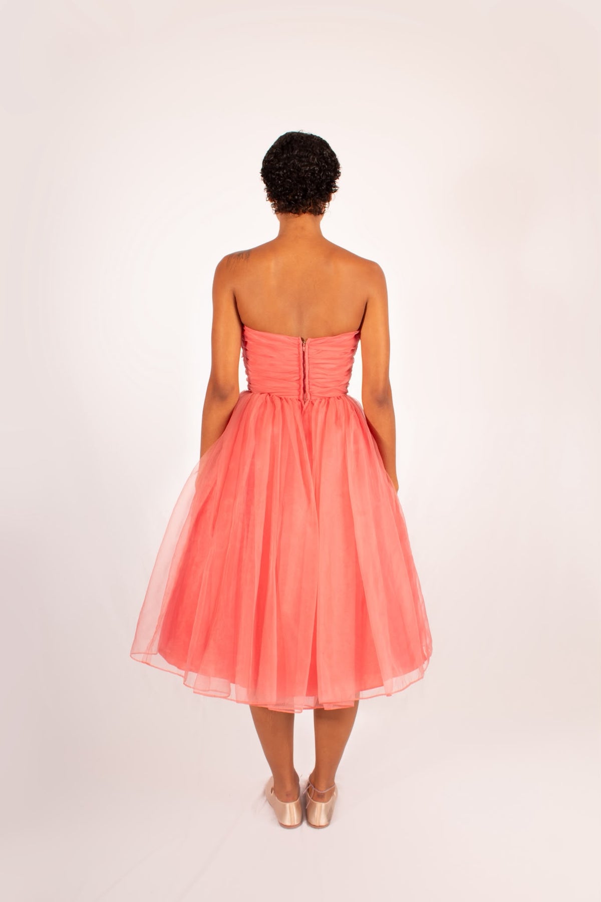 1950s Watermelon Pink Hoop Skirt Dress