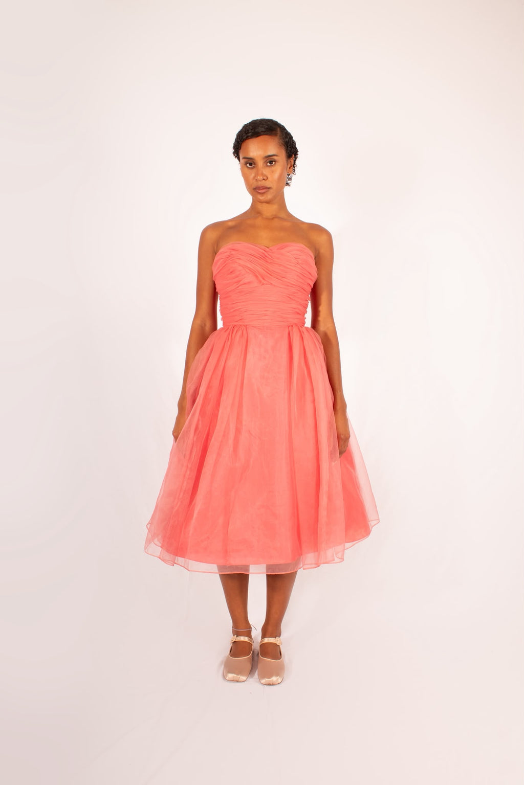 1950s Watermelon Pink Hoop Skirt Dress