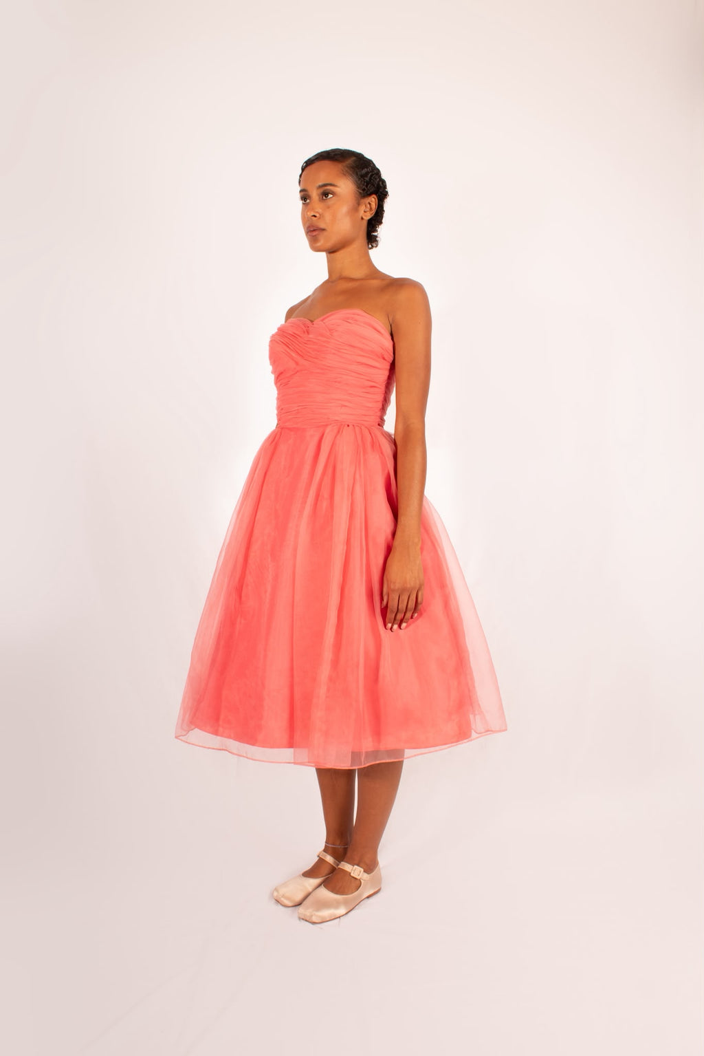 1950s Watermelon Pink Hoop Skirt Dress