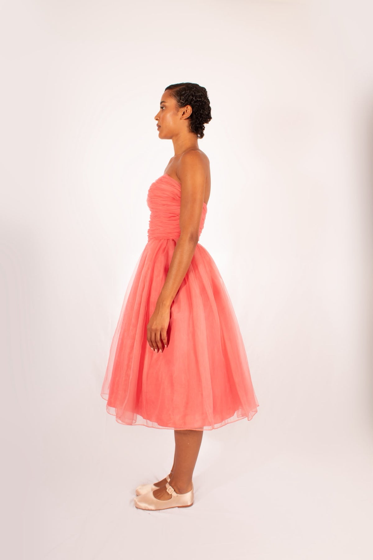 1950s Watermelon Pink Hoop Skirt Dress